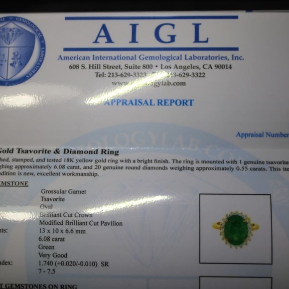 Certified Tsavorite 6.08ct Diamonds 22K Gold Ring - Picture 9 of 10